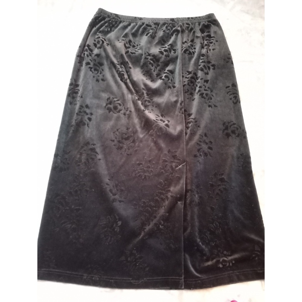 Vintage 90s Black Velvet Skirt Size XL Dark Romantic Witchy Midi Maxi Whimsygoth